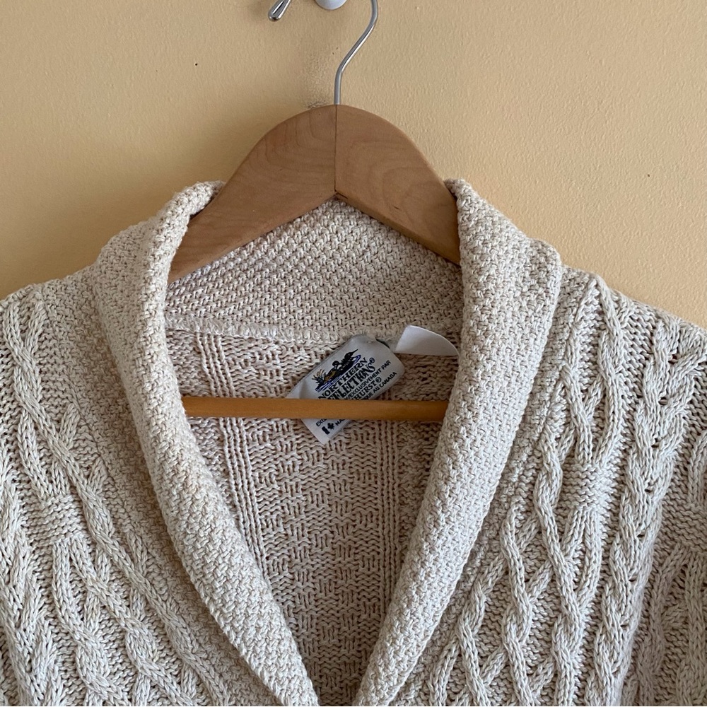 Parkhurst Northern Reflections Cable Knit Cardigan Sweater Shawl Collar Cream - Picture 5 of 14